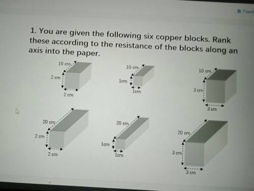 1. You are given the following six copper blocks. Rank these according to the resistance of the blo