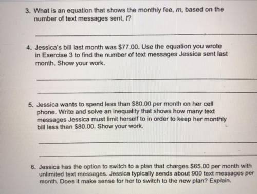 What is an equation that shows the monthly fee, m, based on the
number of text messages sent, t?