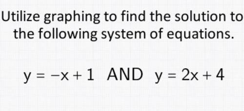 Utilize graphing to find the solution to

the following system of equations. 
y= -x+1 AND y= 2x+4