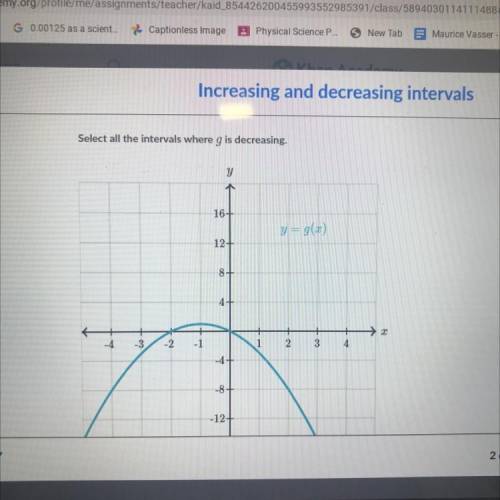 Select all the intervals where g is decreasing.
A.-1
B.1
C.3
D.none of the above