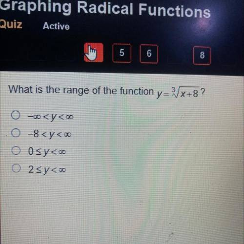 What is the range of the function y= 3/8+8?
O
0 -8 <<
Oosyo
O 2yco