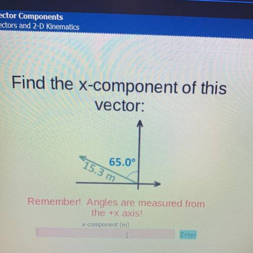 Find the x-component of this

vector:
15.3 m
65.0°
Remember! Angles are measured from
the +x axis!