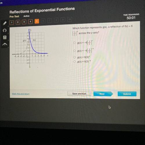 Which function represents g(x), a reflection of f(x) = 6

(1) across the y-axis?
900
X
12
4
O g(x)