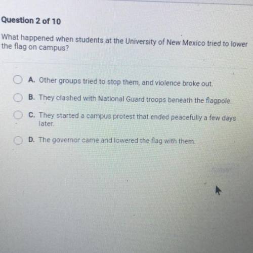 What happened when students at the University of New Mexico tried to lower the flag on campus?

B.