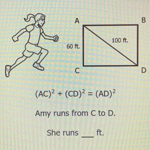 Amy runs from C to D.
She runs __ ft.
a) 800
b) 80
c) 600