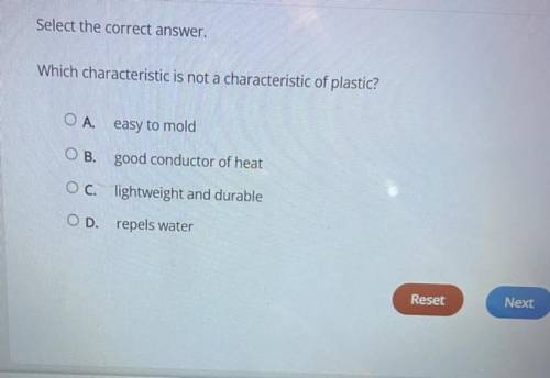 Which characteristic is not a characteristic of plastic

A
B
C
Or 
D? Image shown below of questio