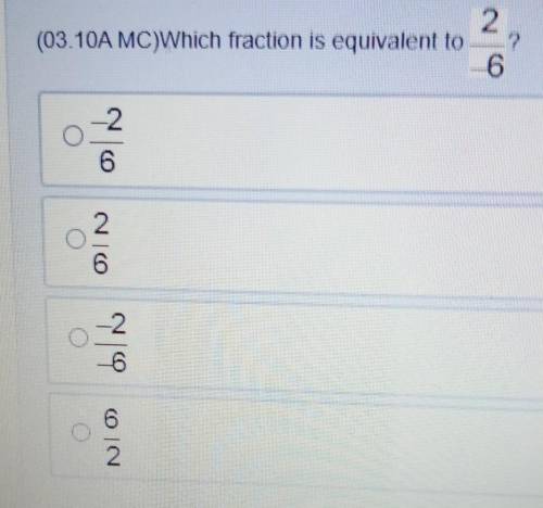 Which fraction is equivalent to 2/-6 -2/62/6-2/-66/2