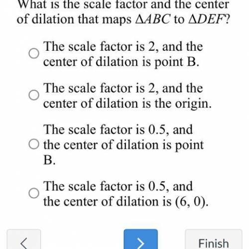 What is the scale factor and the center of dilation that maps ΔABC to ΔDEF?