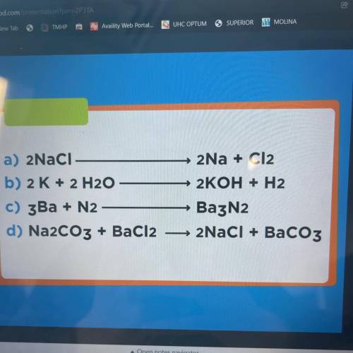 Which of the equations represents a synthesis reaction?

A. a
B. b
o
C. c
D. d
o