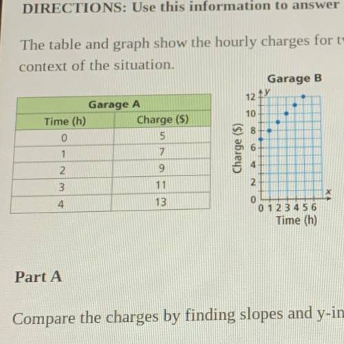 What is the slope and y-intercept of Garage A and B?