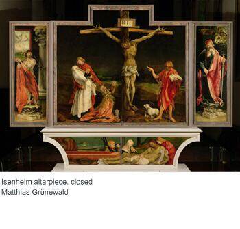 Which convention does German Renaissance artist Matthias Grünewald use in the Isenheim altarpiece?