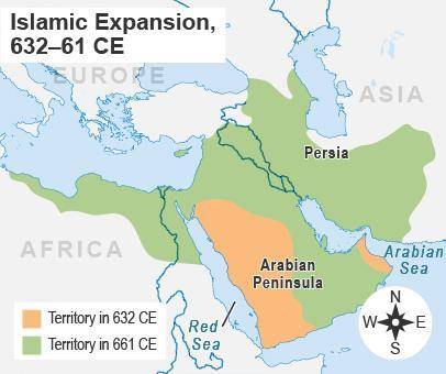 Review the map showing the territory of the Islamic caliphate throughout the Arabian Peninsula and