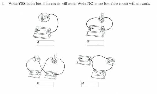 Write YES in the box if the circuit will work. Write NO in the box if the circuit will not work.