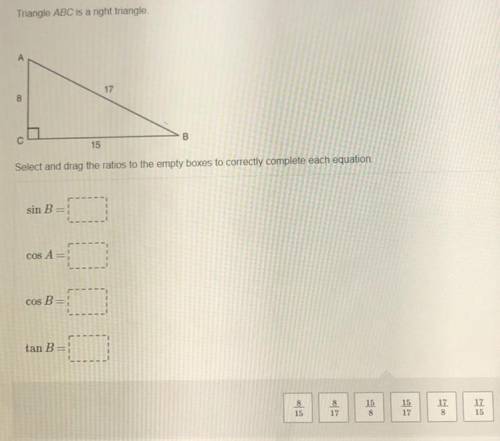 Select and drag the ratios to the empty boxes to correctly complete each question.