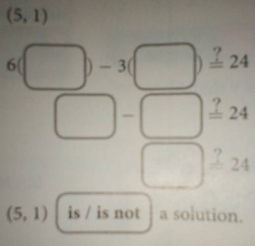 Tell whether each ordered pair is a solution of,6x-3y=24.5,1