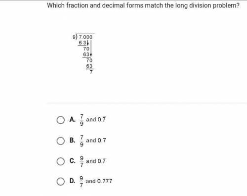 Which fraction and decimals forms match the long division problem?