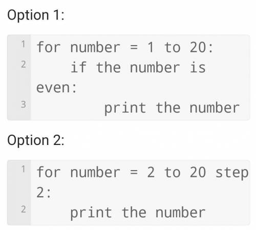 Write a program to print even numbers from 1 to 20