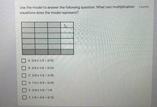 Use the model to answer the following question. What two multiplication

equations does the model