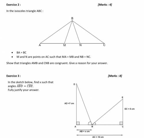 Hello 
Could anyone help me in theses congruent triangles exercises . 
Thx