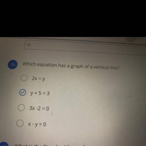 16
Which equation has a graph of a vertical line?