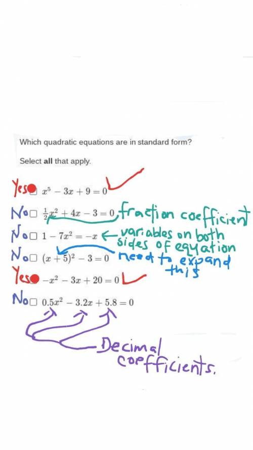 I have to find out which quadratic equations are in standard form?