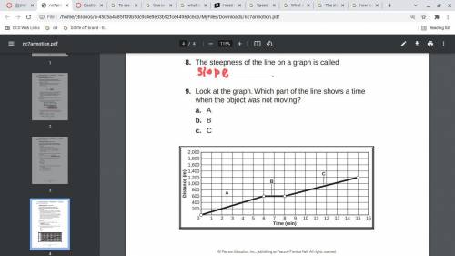 Look at the graph. Which part of the line shows a time
when the object was not moving?