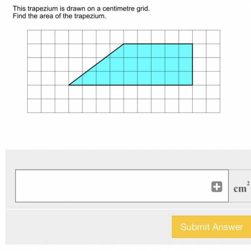 This trapezium is drawn on a centimetre grid.
Find the area of the trapezium.