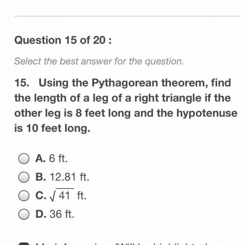 Using the Pythagorean theorem , find the length of a leg of a right triangle if the other leg is 8f