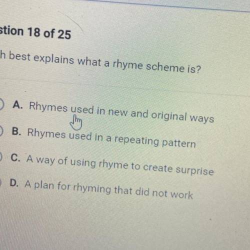 HELP ASAP Which best explains what a rhyme scheme is?