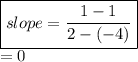\boxed{slope = \frac{1 - 1}{2 - ( - 4)}  }  \\  = 0