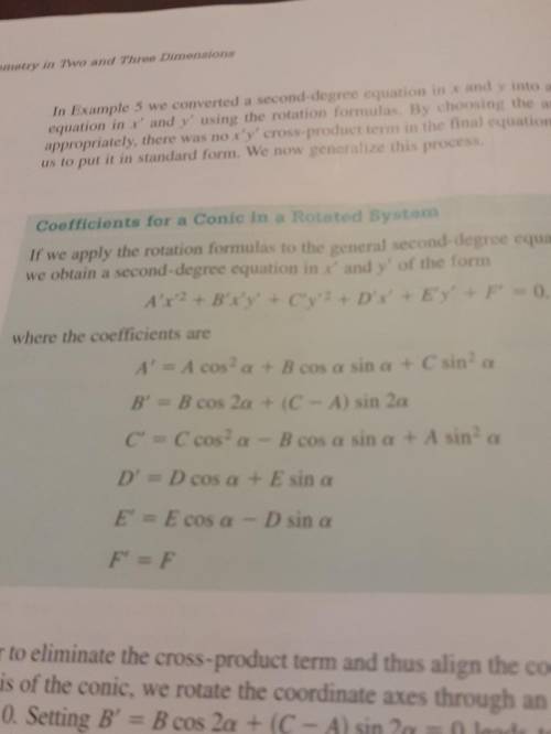 Can anyone prove ir derive the coefficients of conics in a rotated system. This is them in the phot