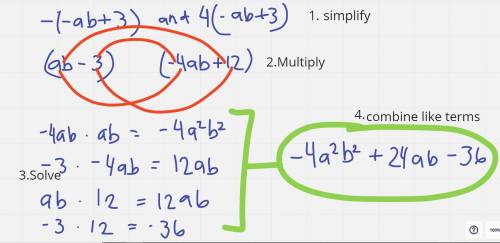 3. What is the sum of the polynomial -(-ab + 3) and 4(-ab + 3)?