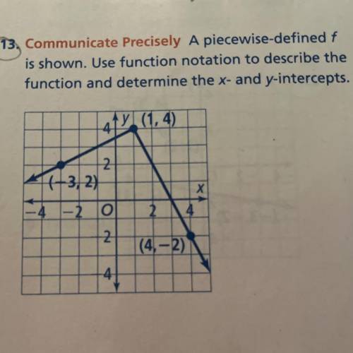 13. Communicate Precisely A piecewise-defined f

is shown. Use function notation to describe the
f