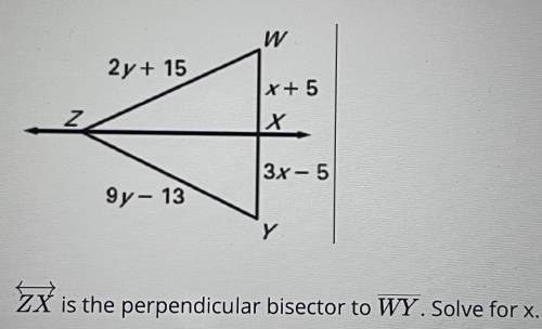 ZX is the perpendicular bisector to WY. Solve for X.