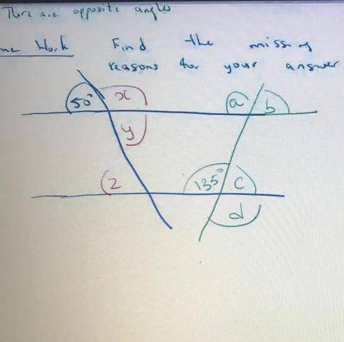 Find the missing angles and state the reason for your answer