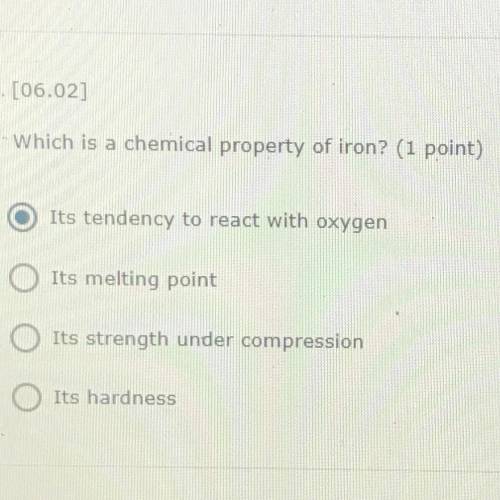 Which is a chemical property of iron