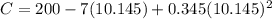 C=200-7(10.145)+0.345(10.145)^2