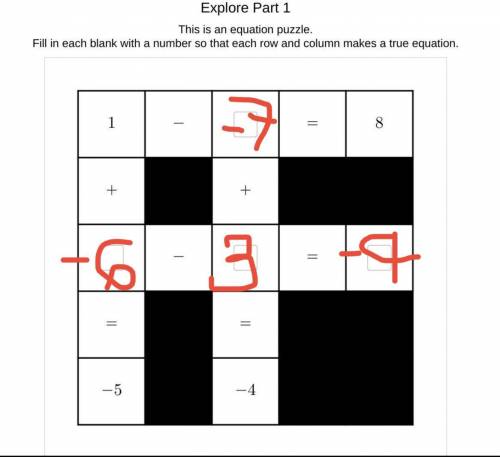 This is an equation puzzle.

Fill in each blank with a number so that each row and column makes a t