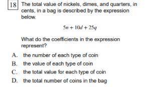The total value of nickels, dimes, and quarters, in cents, in a bag is described by the expression