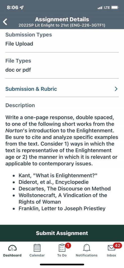 Write a one page response, double spaced, to one of the following short works from the Norton's int