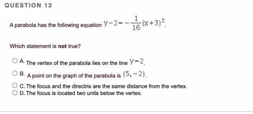 A parabola has the following equation y-2= -1/16 (x+3)^2