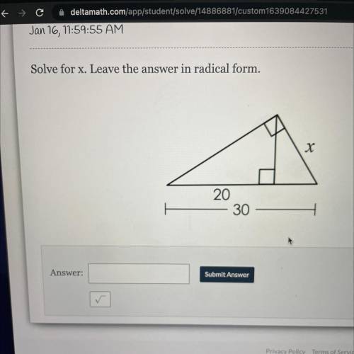 Solve for x. Leave the answer in radical form.