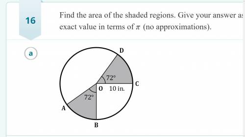 50 pts!!! Find the area of the shaded regions. Give your answer as a completely simplified exact va