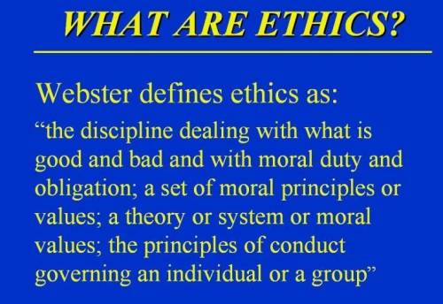 What are ethics?

A. Rules written by an organization or entity to guide behavior in a particular s