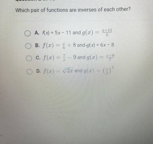 Which pair of functions are inverses of each other? help pls