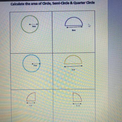Calculate the area of Circle, Semi-Circle & Quarter Circle