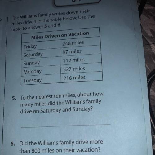 The Williams family writes down their

miles driven in the table below. Use the table to answer 5