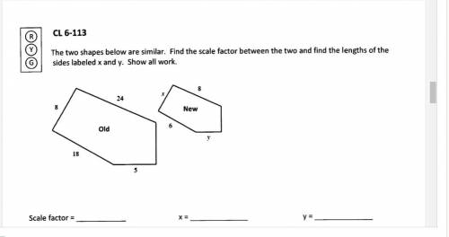 The two shapes below are similar. Find the scale factor between the two and find the lengths of the