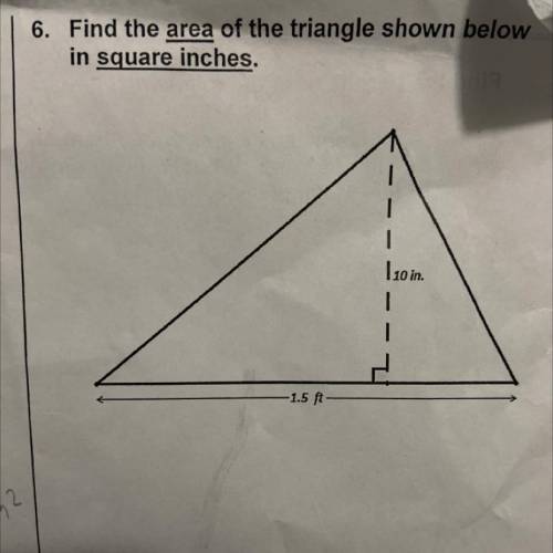 Find the area of the triangle shown below in square inches.