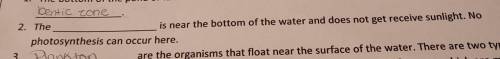 2. The______ is near the bottom of the water and does not get receive sunlight. No photosynthesis c